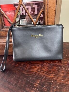 Dior Black & Gold Christian Dior Wristlet Cosmetic Pouch
